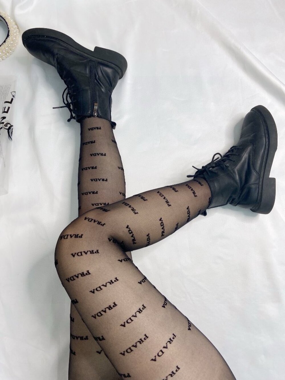 🖤Prada Black Logo Sheer Pantyhose Designer Leggings